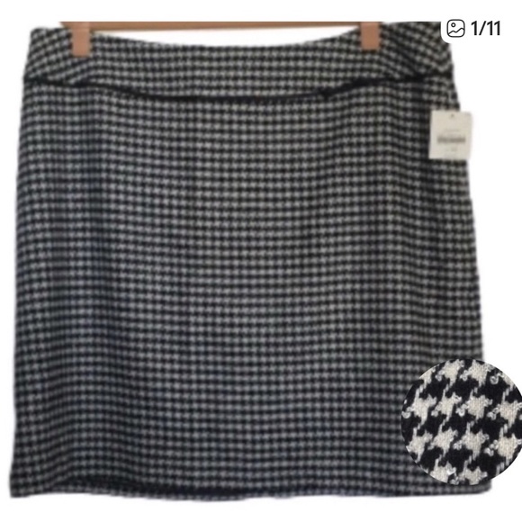 APOSTROPHE Wool-Blend Houndstooth Skirt Midi Lined Black Cream Plus Size 24W NWT - Picture 2 of 11